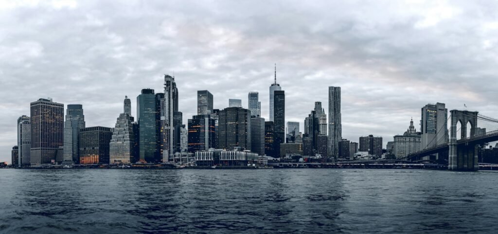 Metropolitan business district across water