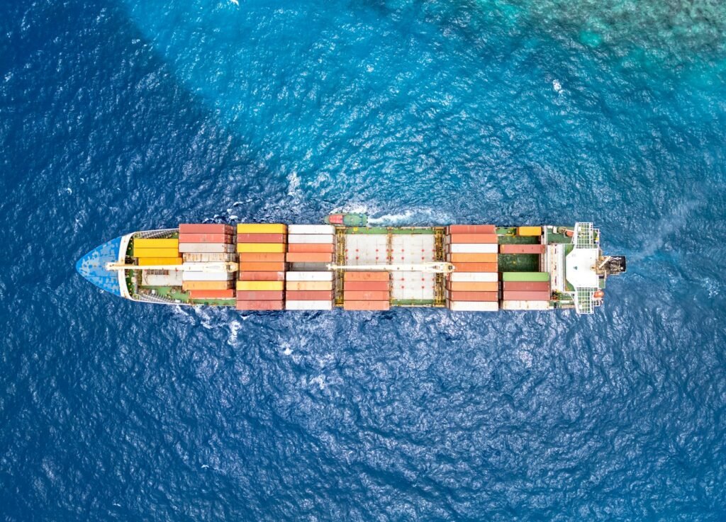 International cargo ship seen from above