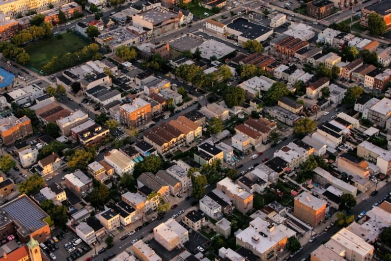 Contrasting urban buildings representing wealth and opportunity